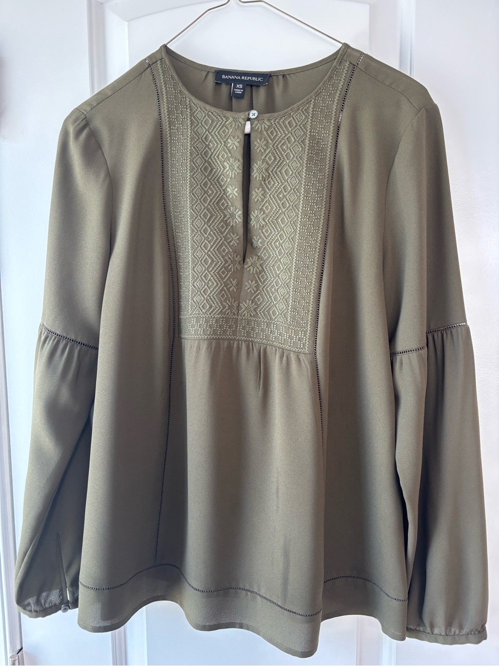Banana Republic Olive Green Embroidered Peasant Tunic